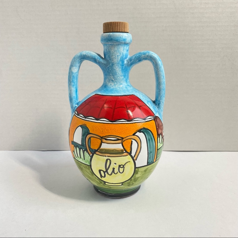 NINO PARRUCCA Hand Painted Ceramic Two Handle Oil Decanter Pitcher Made in Italy